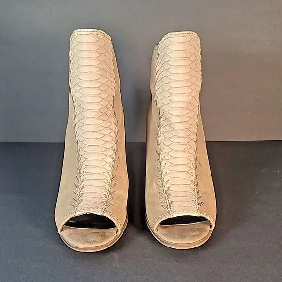 Steve Madden Boots Womens 9M Beige Open Toe Block Heel Leather Faux Snakeskin - Picture 3 of 11